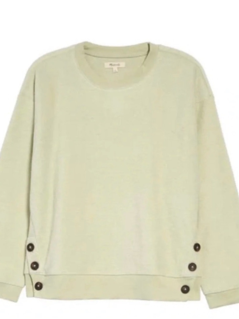 Madewell Light Sage Crewneck Sweater with Side Buttons